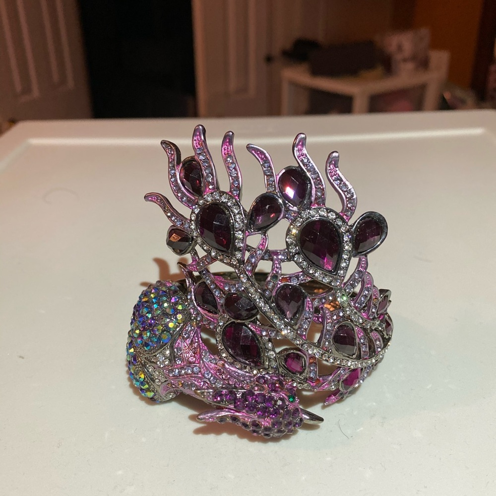 Pre-Loved Peacock Statement clamp bracelet Purple